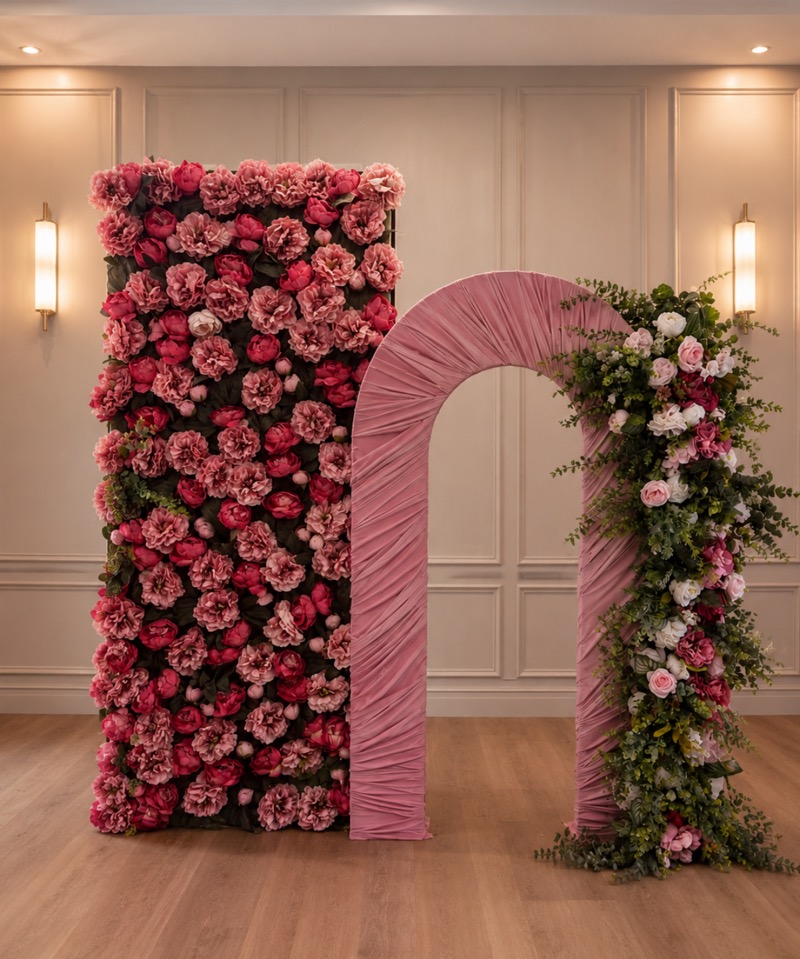 pink-flower-wall--silk-flower-arch-